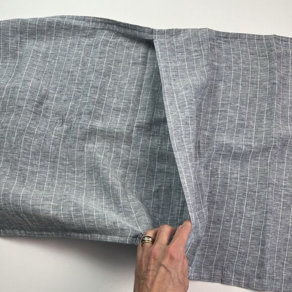 Crate & Barrel set of 2 King Pinstripe Pillow Shams Linen Gray Coastal Portugal - Picture 4 of 8